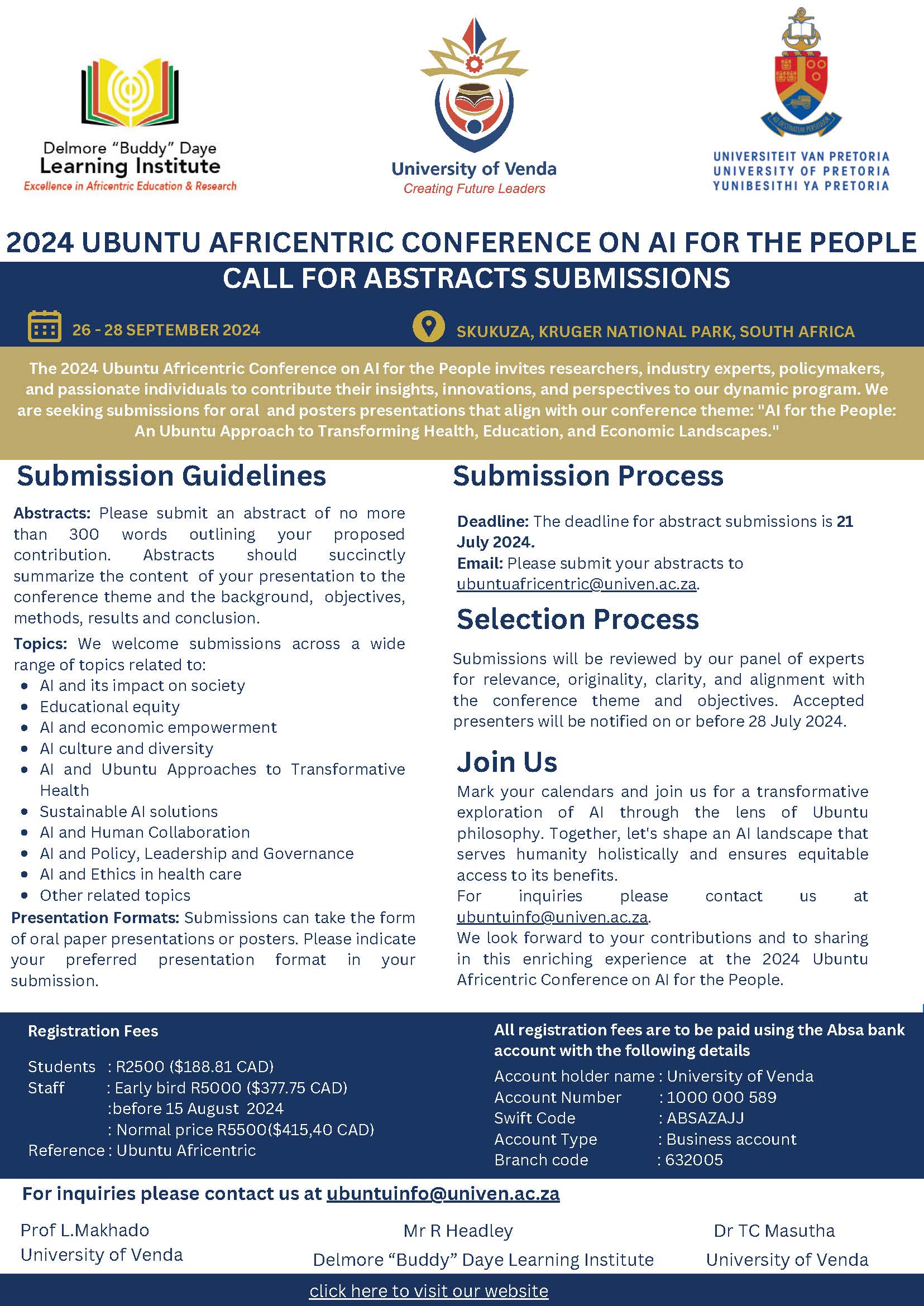 CALL FOR ABSTRACTS SUBMISSIONS 2024 UBUNTU AFRICENTRIC CONFERENCE ON